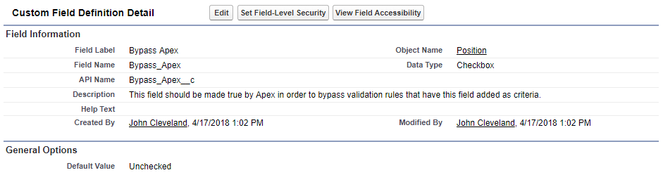 Bypass Apex Field