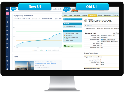 Comparison of the old and new user interface coming in Winter '16 release